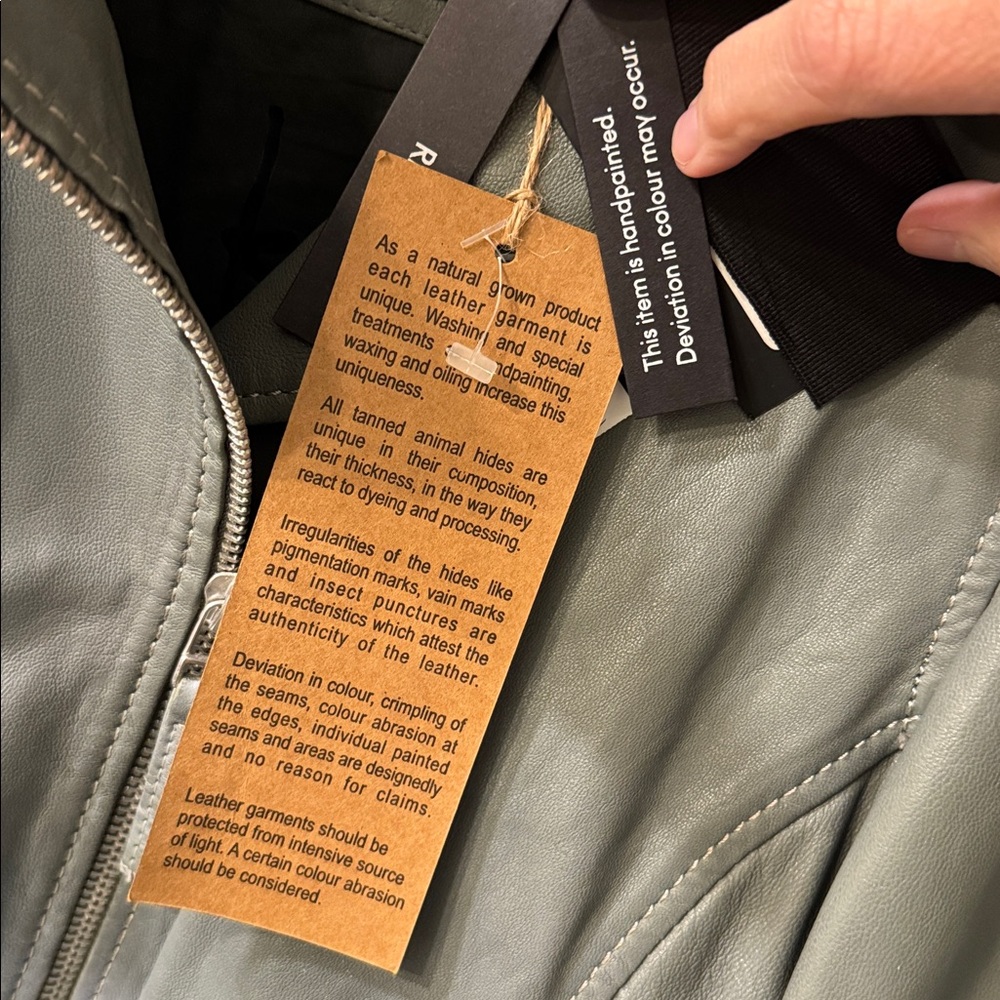 MAURITIUS Debbie RF Leather Jacket Ombre Sage Green White Large boho biker - Picture 5 of 16